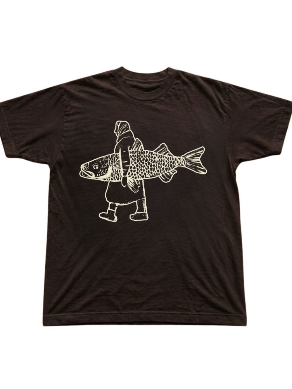Gildan Brown Tee with Cream Fish Carry Graphic